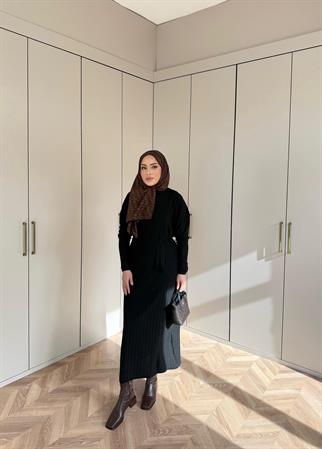 elbs-968H&R ButikTP-Soğuk iplik Düz Elbise Siyah