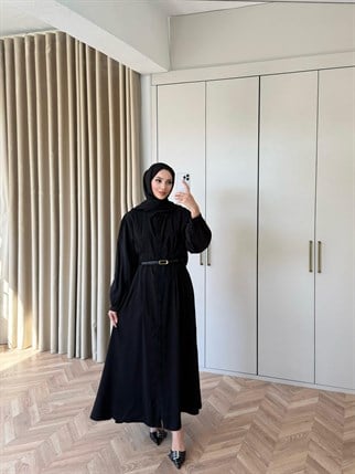 HR-0511H&R ButikZerrin Kemer Detaylı Elbise Siyah