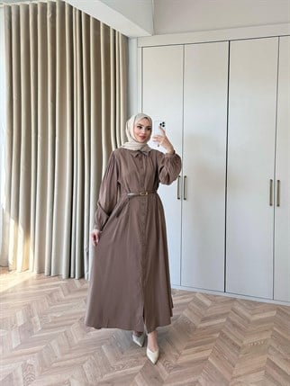 HR-0510H&R ButikZerrin Kemer Detaylı Elbise Camel