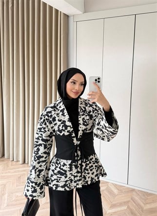 HR-0148H&R ButikQu-Lew Desenli Bel Oturtmalı Gömlek