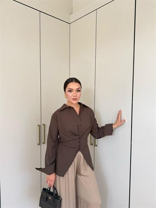 HR-1481H&R ButikDuq- Gişa Ön Düğmeli Gömlek Acı Kahve