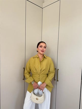 HR-1481H&R ButikDuq- Gişa Ön Düğmeli Gömlek Yağ Yeşili