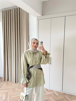 HR-0277H&R ButikHen- Büşi Ön Çiçekli Gömlek Çağla