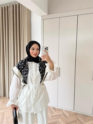 HR-0277H&R ButikHen- Büşi Ön Çiçekli Gömlek Beyaz