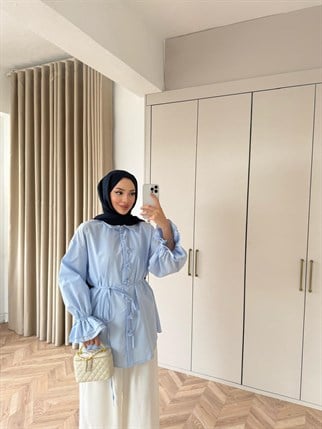 HR-0277H&R ButikHen- Büşi Ön Çiçekli Gömlek Bebe Mavi