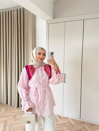 HR-0277H&R ButikHen- Büşi Ön Çiçekli Gömlek Pembe