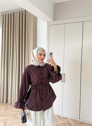 HR-0277H&R ButikHen- Büşi Ön Çiçekli Gömlek Mürdüm