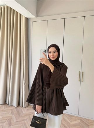 HR-0548H&R ButikHen- Eda Piliseli Gömlek Acı Kahve