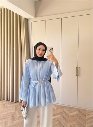 HR-0548H&R ButikHen- Eda Piliseli Gömlek Bebe Mavi