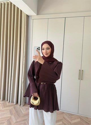 HR-0548H&R ButikHen- Eda Piliseli Gömlek Mürdüm