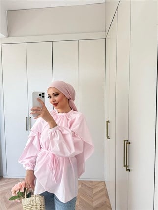HR-0979H&R ButikHen- Feşi Omuz Detaylı Gömlek Pembe