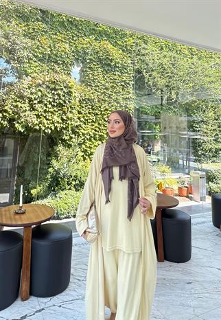 TAKM-1751H&R ButikAhse Kimonolu Oysh Takım Sarı