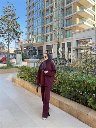 TAKM-1829H&R ButikBasic Triko Takım Bordo