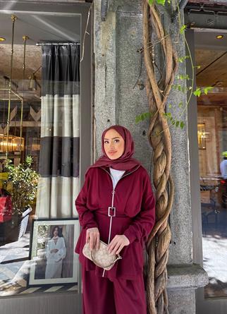 TAKM-1751H&R ButikEyla Oysh Takım Bordo