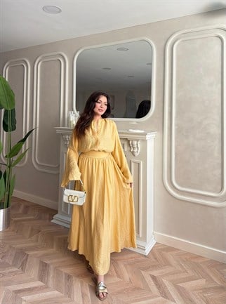 HR-1325H&R ButikTB - Elida Ön Düğmeli Etekli Takım Sarı
