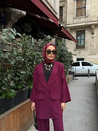 TAKM-1926H&R ButikYula Oversize Ceketli Takım Mürdüm