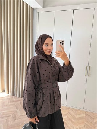 HR-2998H&R ButikFus- Puantiyeli Trenç Kahve
