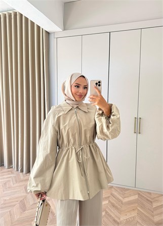 HR-2994H&R ButikFus- Sim Detaylı Gabardin Trenç Bej