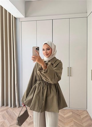 HR-2995H&R ButikFus- Sim Detaylı Gabardin Trenç Haki