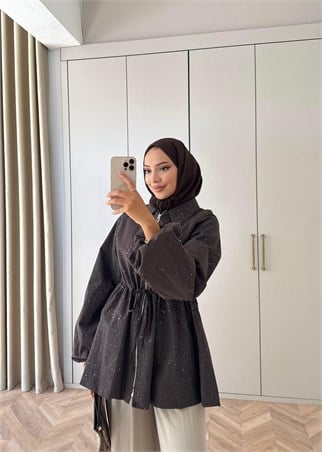 HR-2997H&R ButikFus- Sim Detaylı Gabardin Trenç Kahve