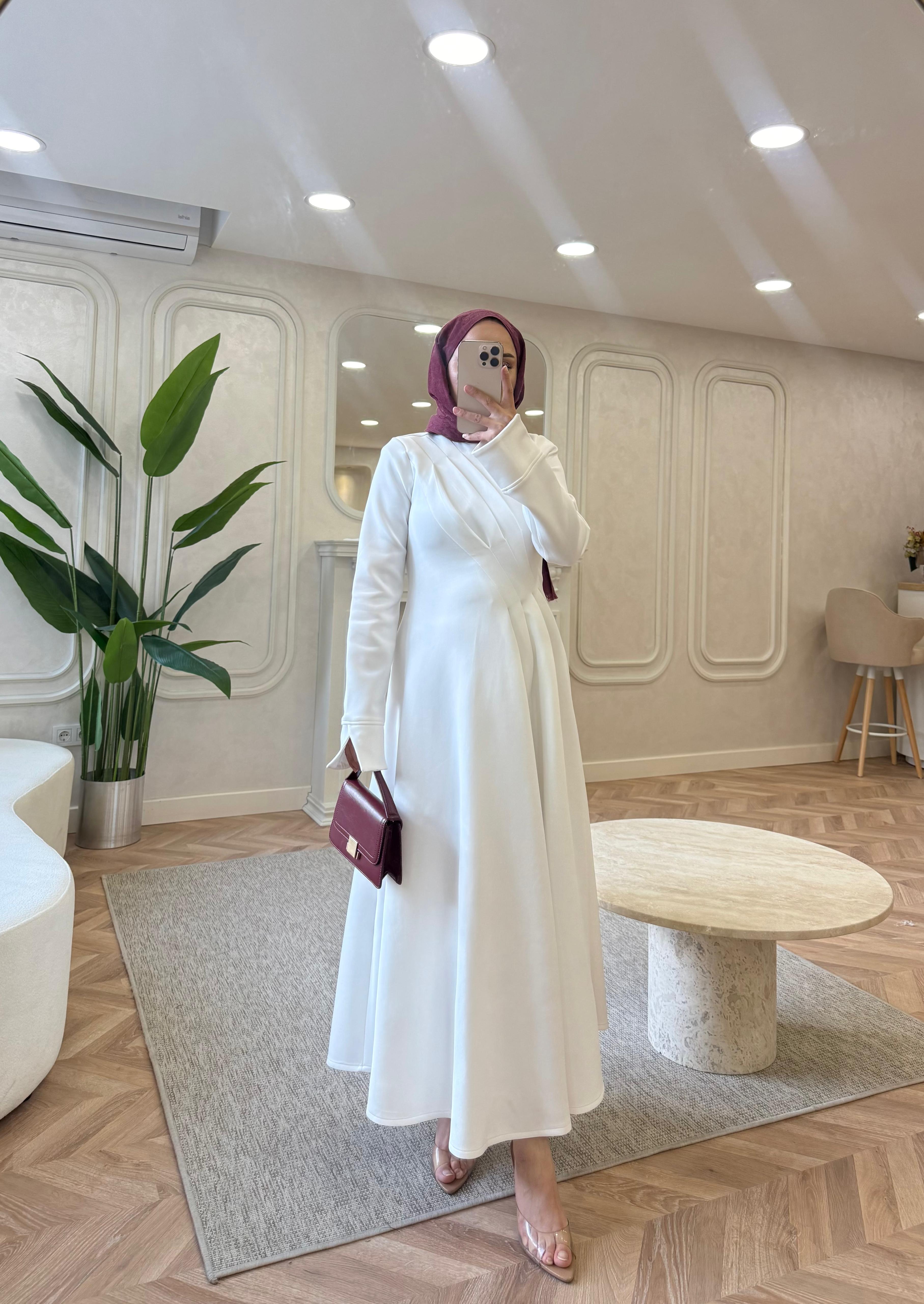 ELBSE-05H&R ButikBear Scuba Elbise Krem