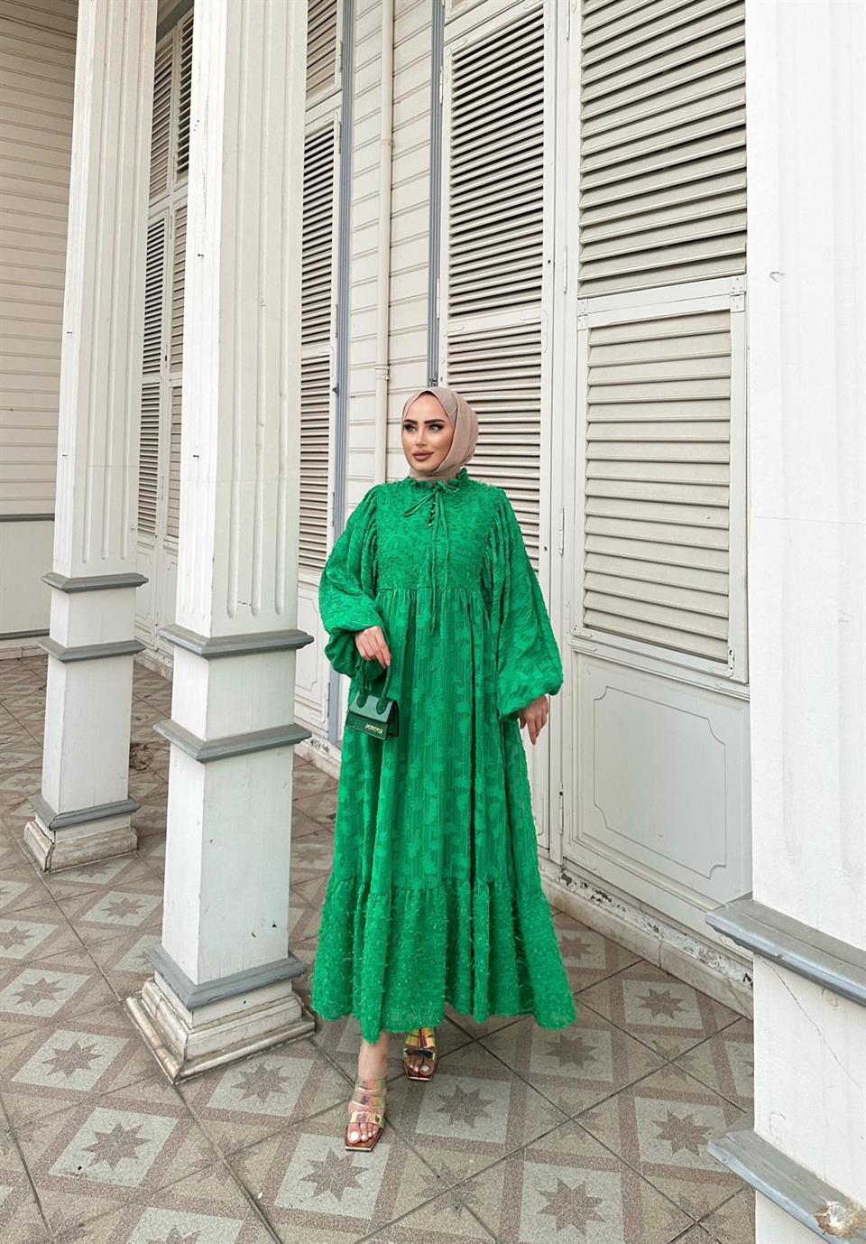 H&R Butik | Püsküllü Elbise Açık Yeşil
