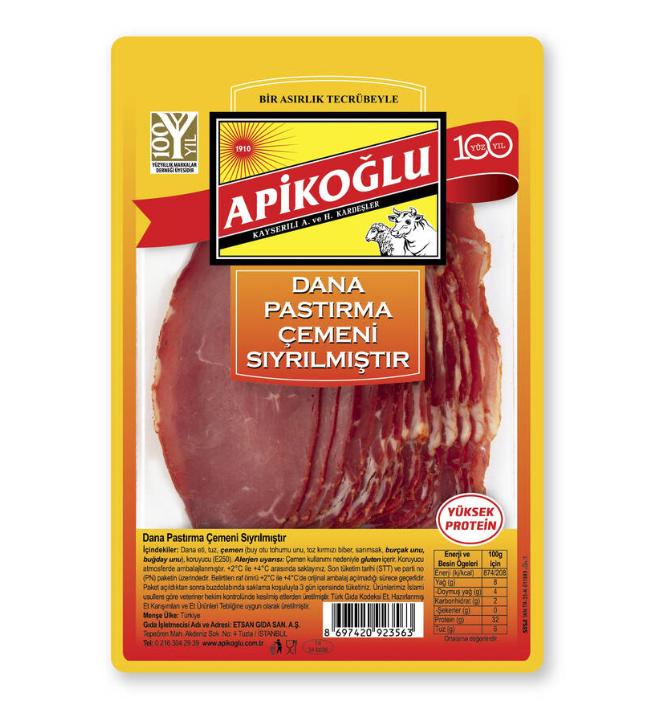 DİLİMLİ ÇEMENİ SIYRILMIŞ PASTIRMA APİKOĞLU 90 GR