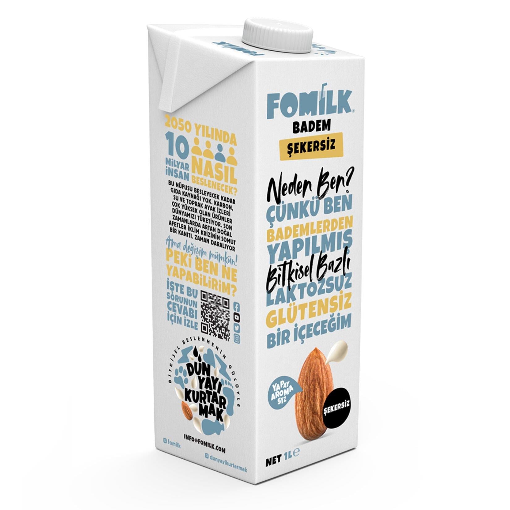 FOMILK ŞEKERSİZ BADEM SÜTÜ 1 LT