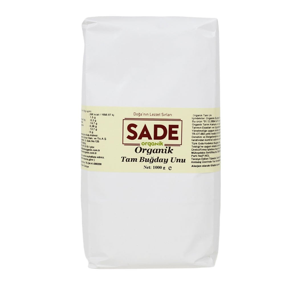SADE ORGANİK TAM BUĞDAY UNU 1000 GR