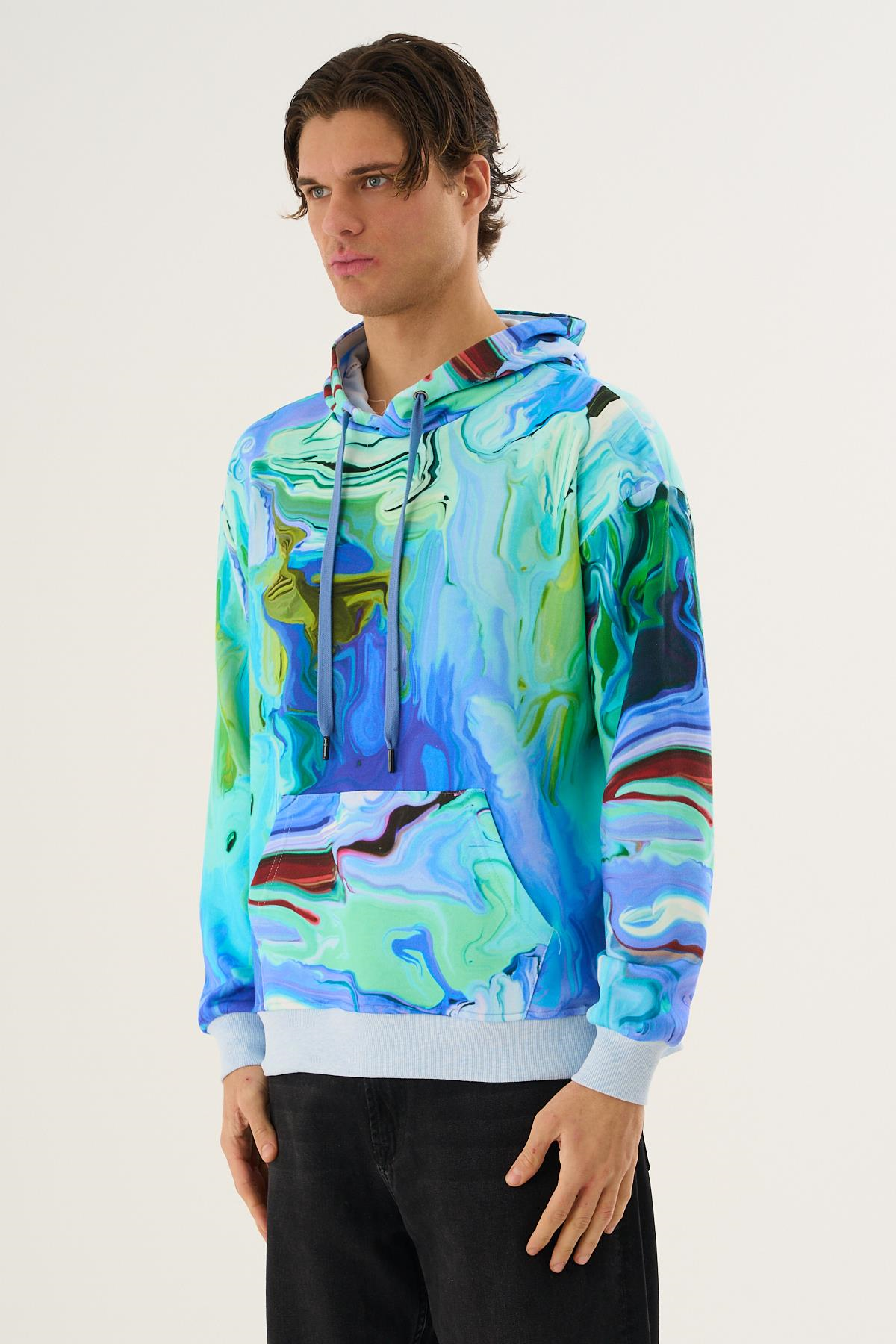 Abstract Desenli Oversize Kapüşonlu Üst