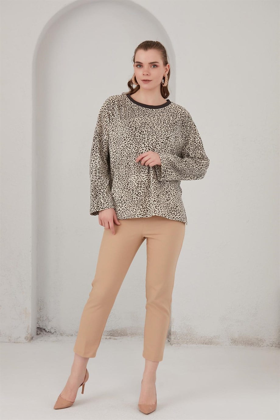 ALEXANDERGARDI BASİK LEOPAR DESENLİ POLAR SWEATSHİRT (B22-383A)