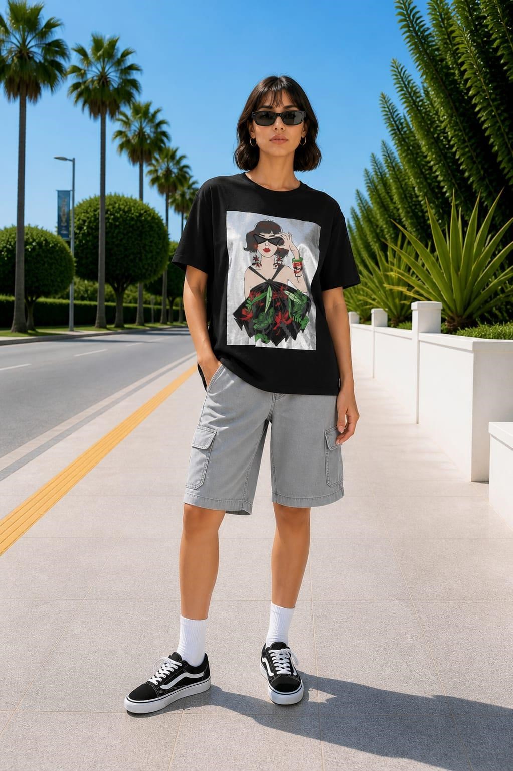 ALEXANDERGARDI Baskılı Siyah Kadın T-shirt