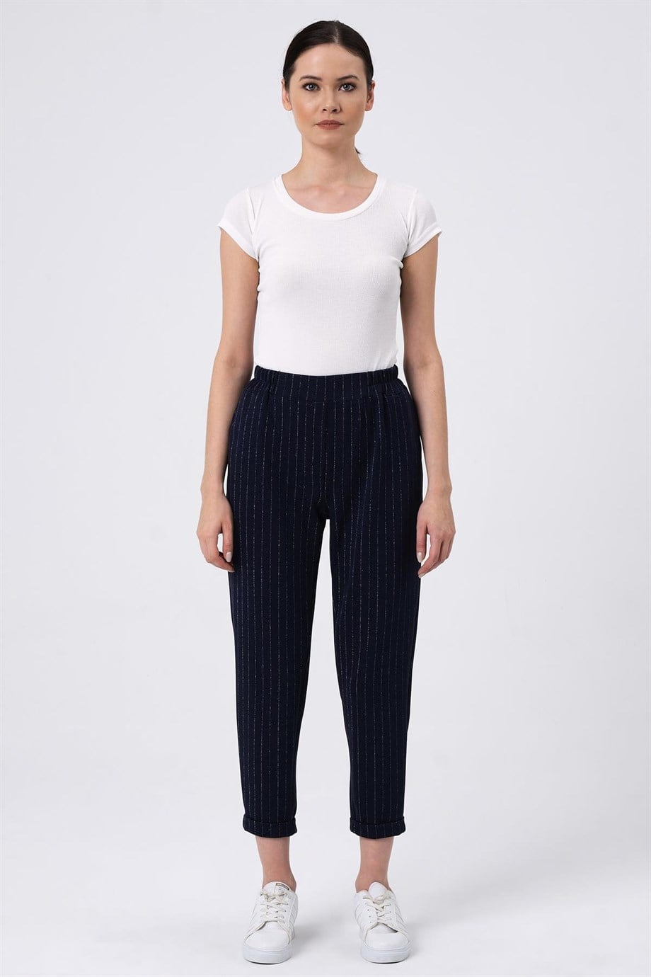 ALEXANDERGARDI BELİ LASTİKLİ ÇİZGİLİ PANTOLON (B22-136A)