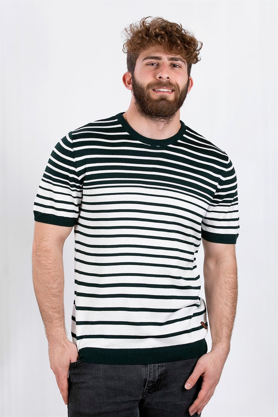 ALEXANDERGARDI ÇİZGİLİ TRIKO T-SHIRT, YEŞİL-BEYAZ  (AG504802)
