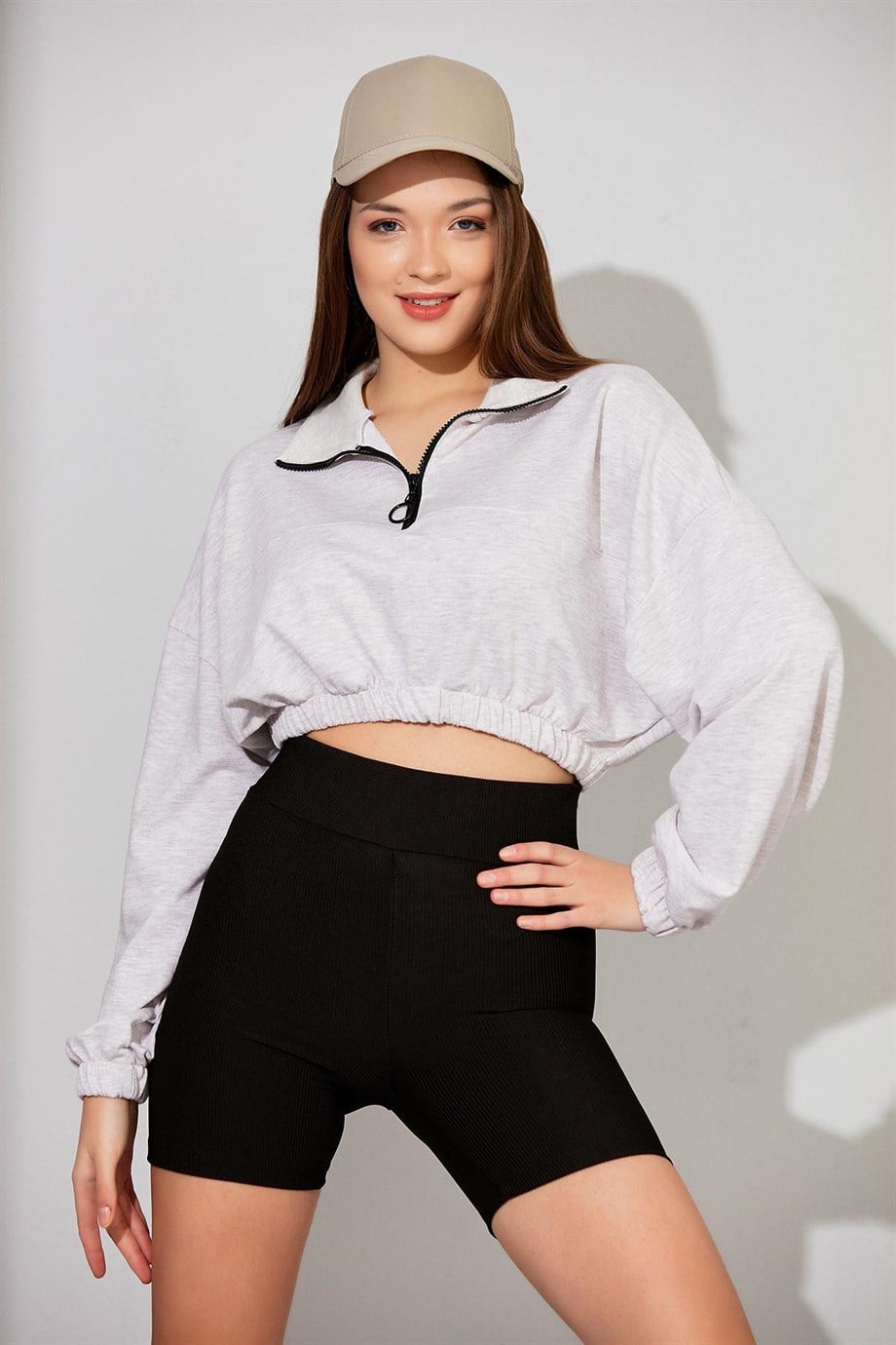 ALEXANDERGARDI FERMUARLI CROP SWEATSHİRT (B22-11000)
