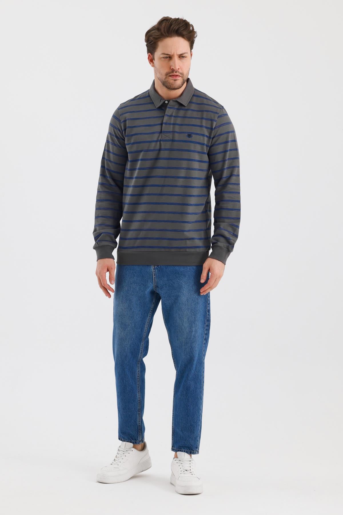 ALEXANDERGARDI POLO YAKA ÇİZGİLİ REGULAR FİT SWEATSHIRT (WK25214)