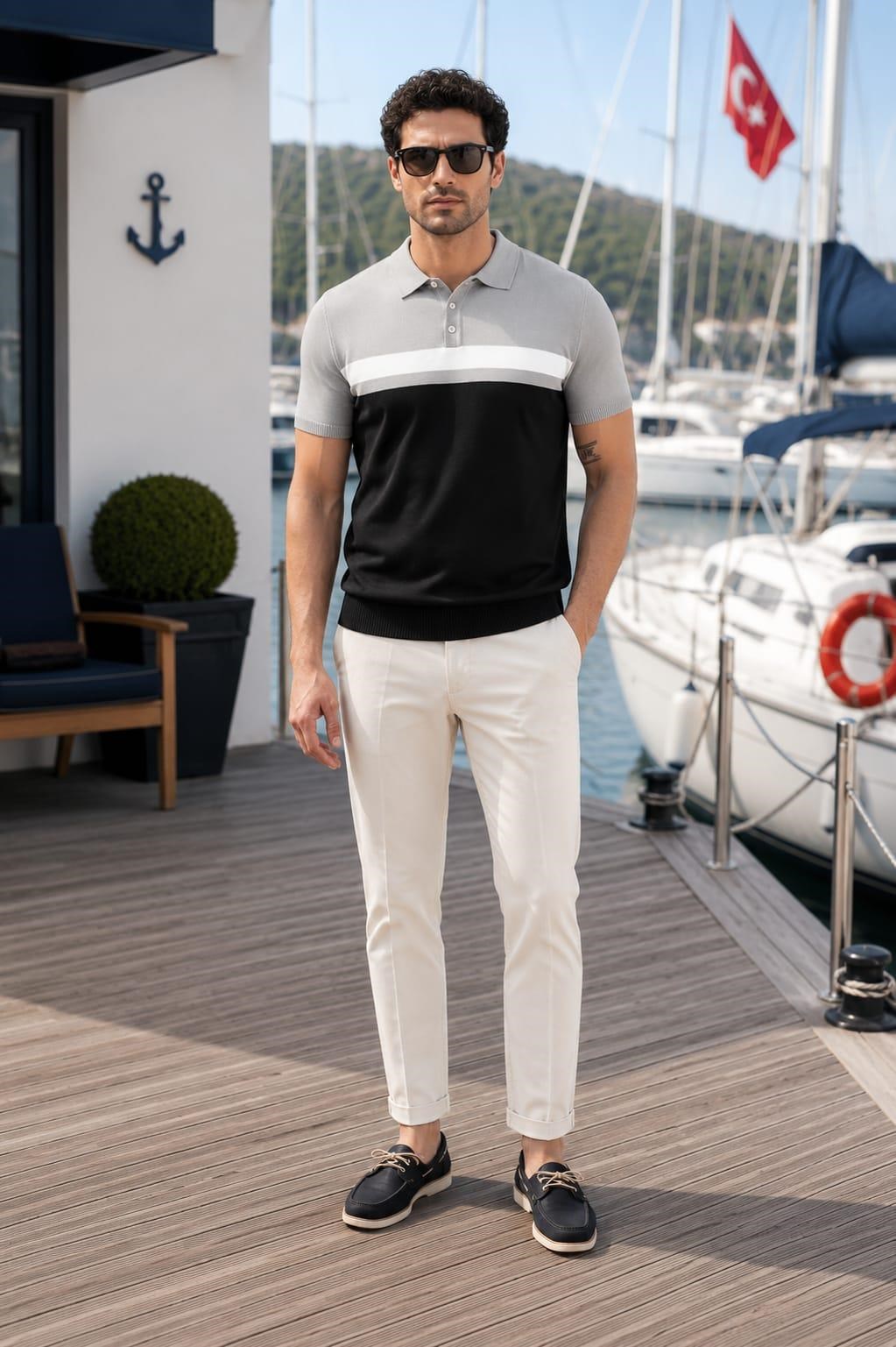 ALEXANDERGARDI Polo Yaka Düğmeli Renk Bloklu Triko T-shirt