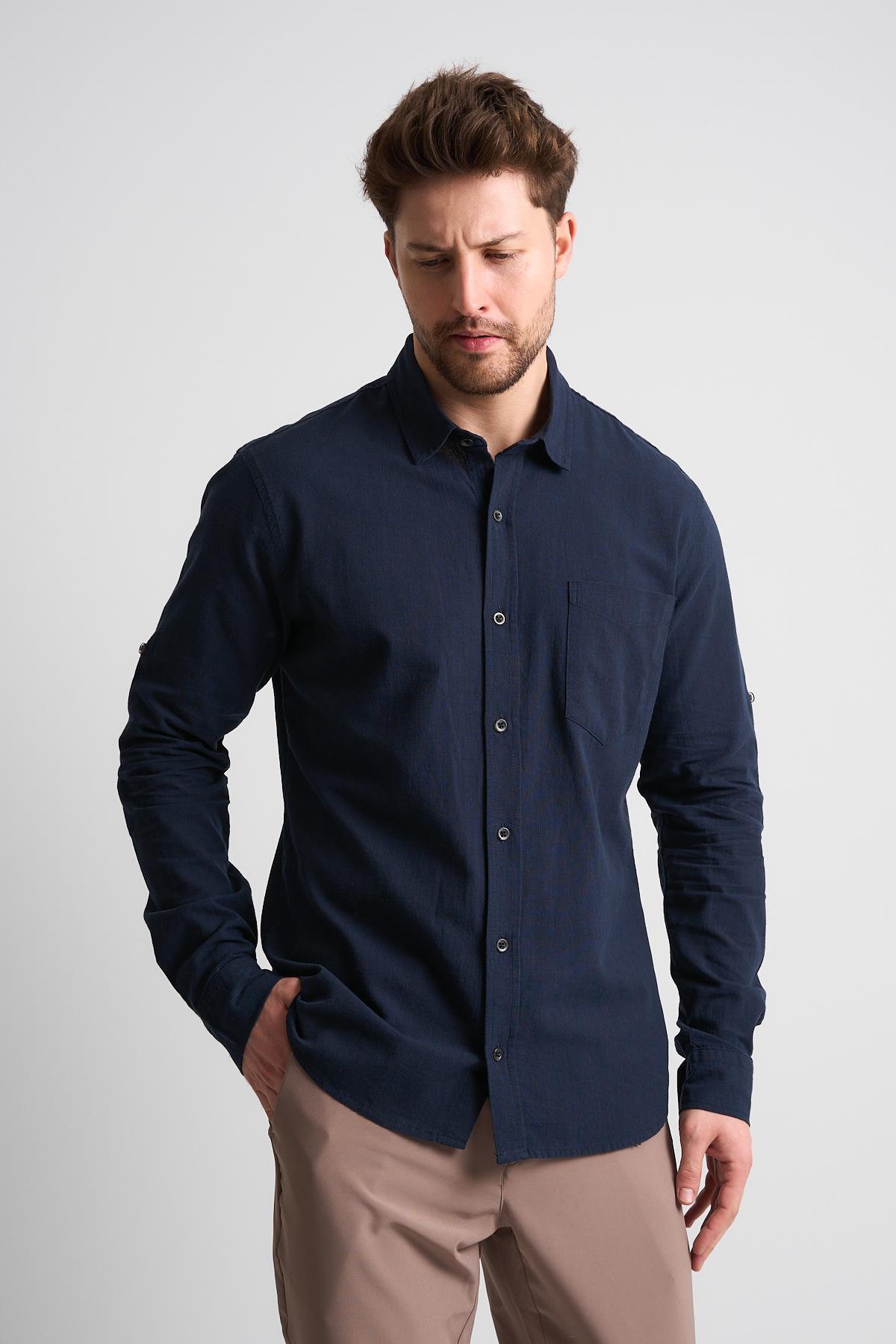 ALEXANDERGARDI Uzun Kollu Katlanabilir Kol Erkek Keten Gömlek (EG-1842-02)