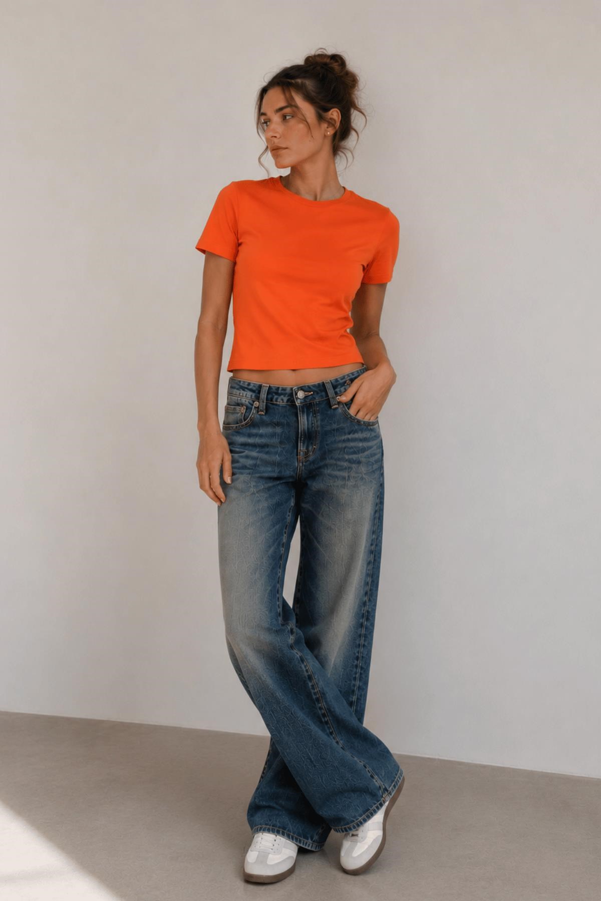 Bisiklet Yaka Basic Crop T-Shirt