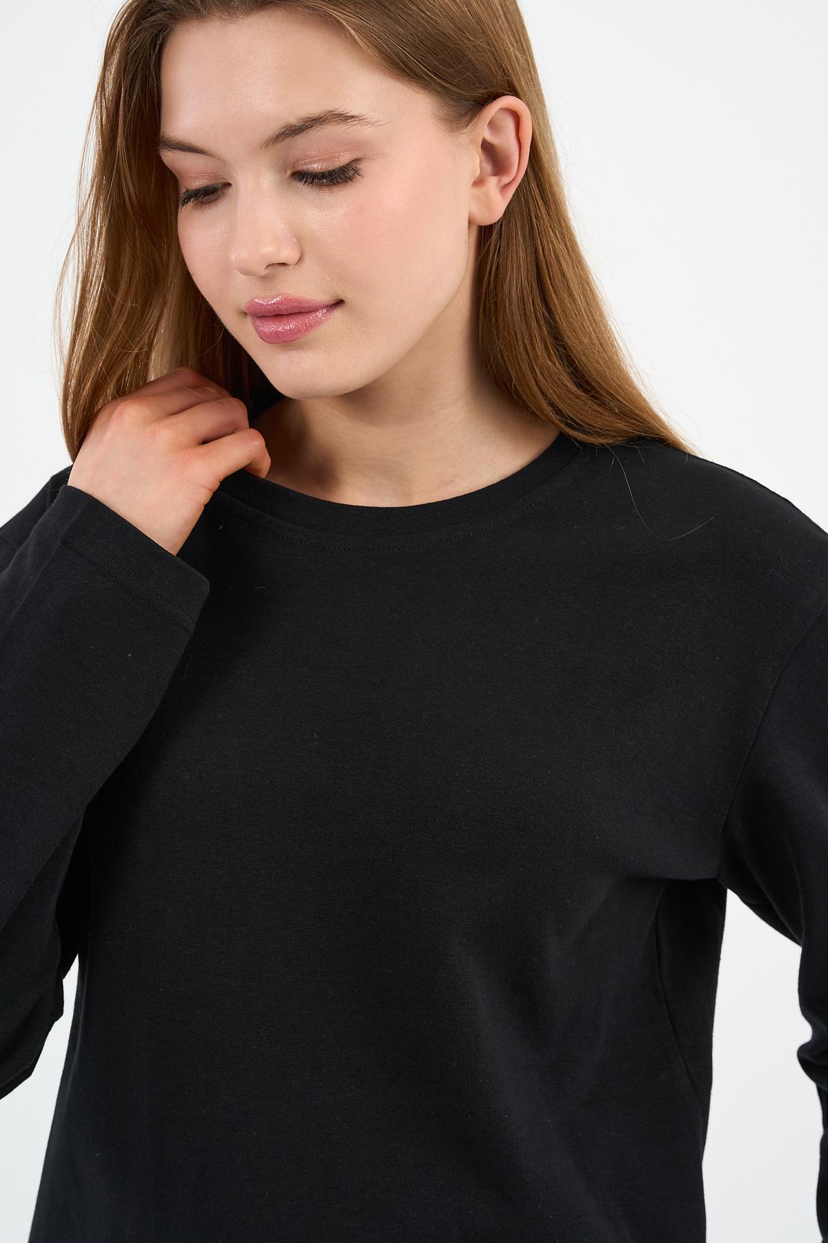 BİSİKLET YAKA BASİC LİKRALI SWEATSHIRT (WK25512-WN)