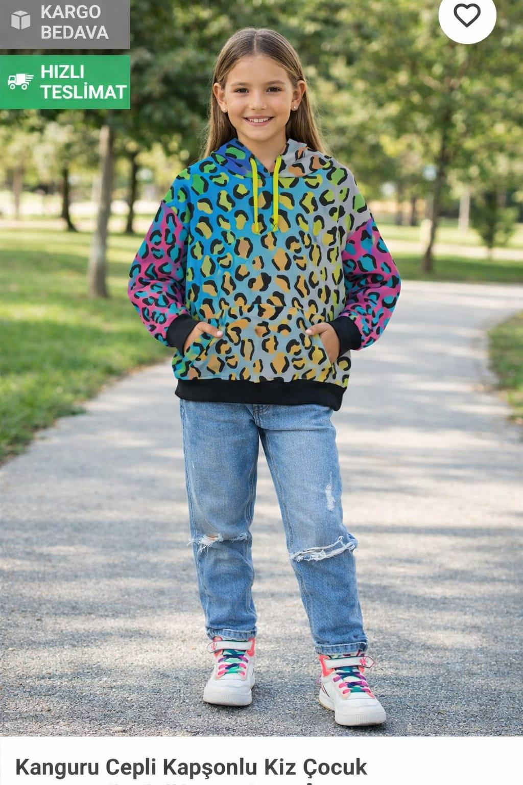 Çocuk Oversize  Leopar Desenli Sweatshirt 