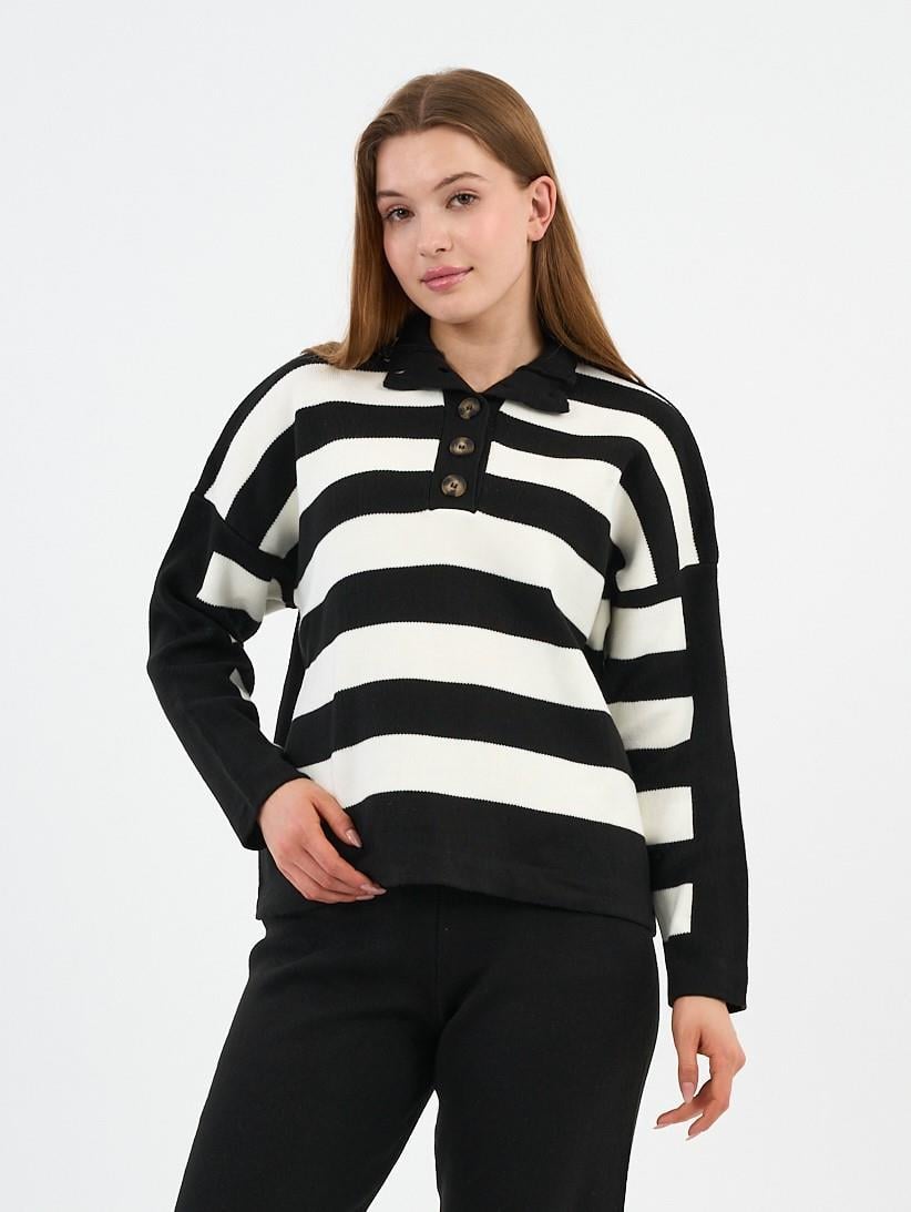 Düğmeli Polo Yaka Triko Kazak (A92411-S-UST)