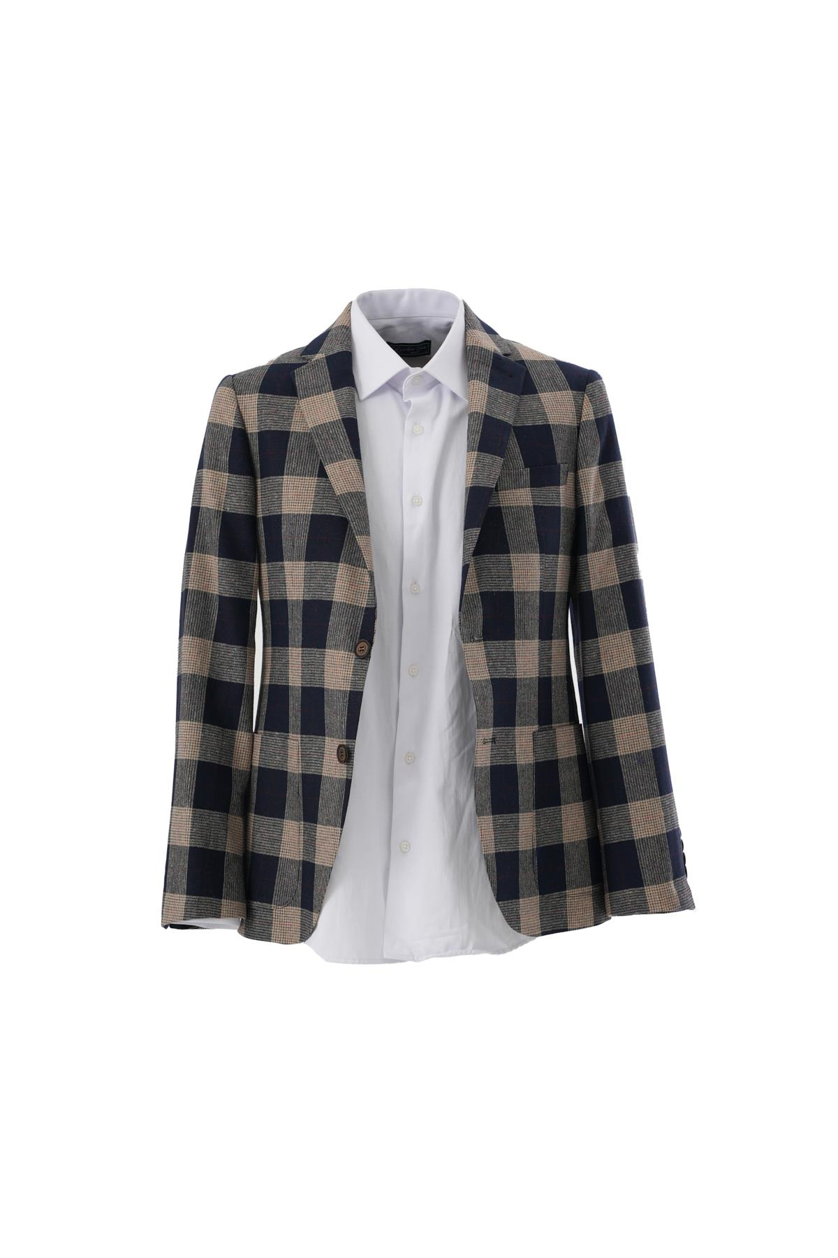 Erkek Kareli Desen Blazer Ceket