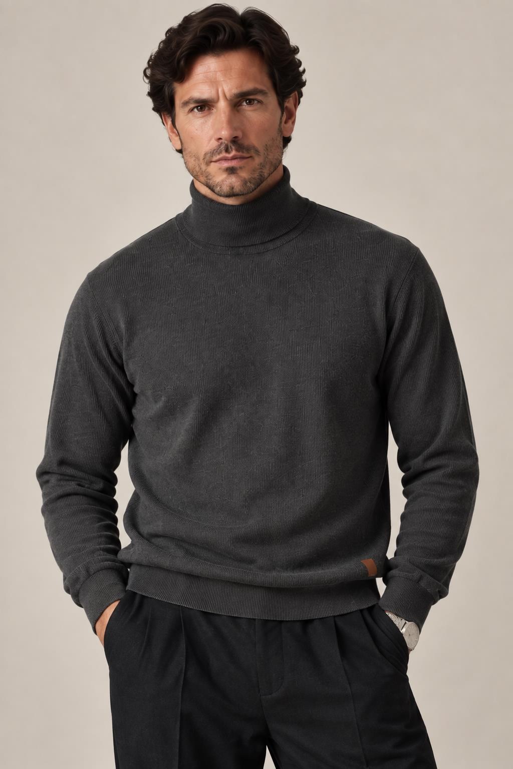 Fitilli Balıkçı Yaka Erkek Sweatshirt