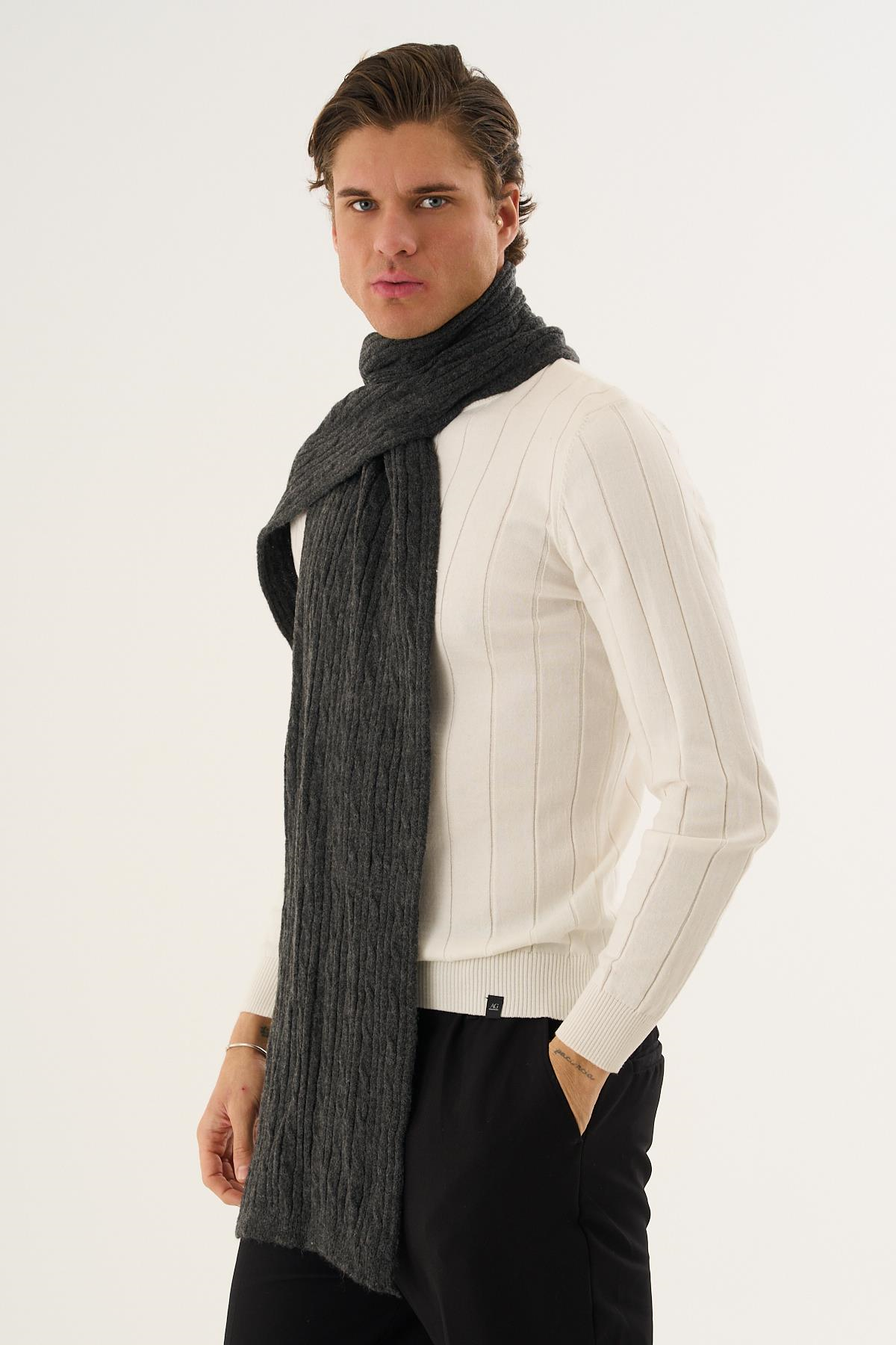 Fitilli Uzun Örgü Atkı