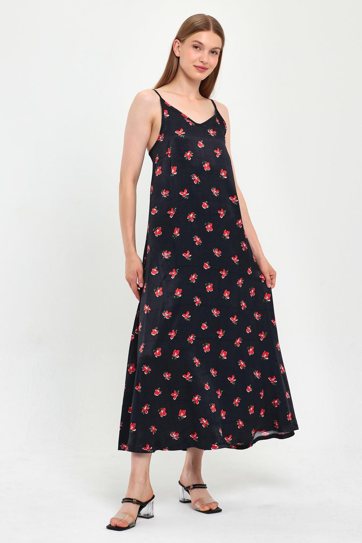 İNCE ASKILI V YAKA ELBİSE