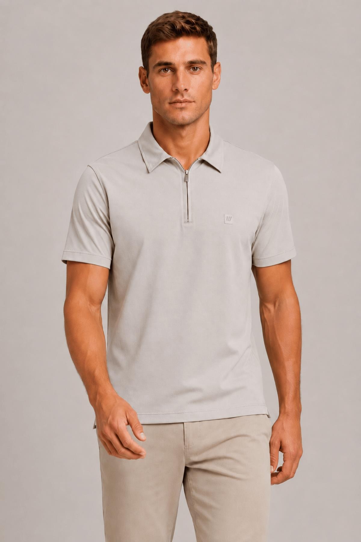 Teknik Kumaş Fermuarlı Polo T-shirt