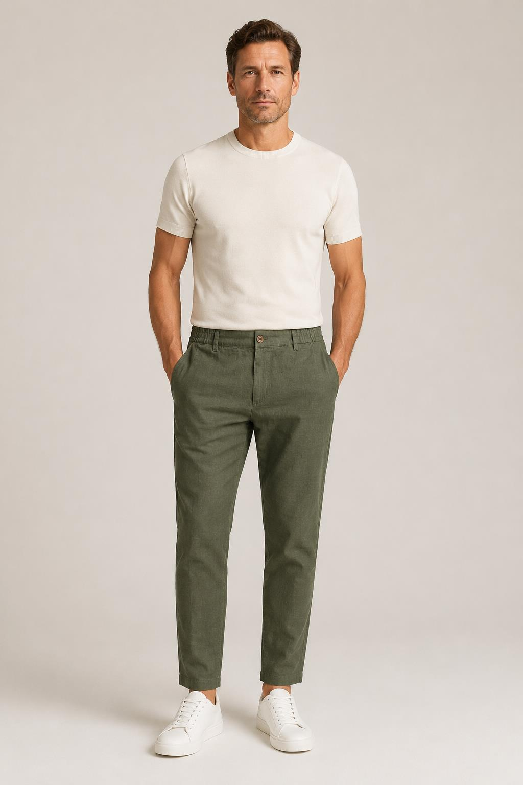 %100 Keten Regular Fit Pantolon
