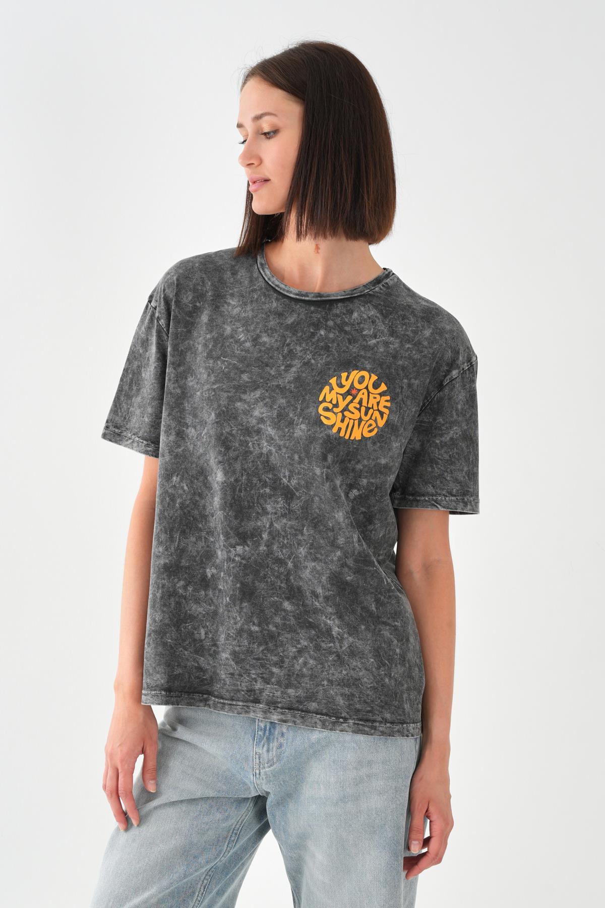 ALEXANDERGARDI Baskı Detaylı Antrasit Kadın T-shirt