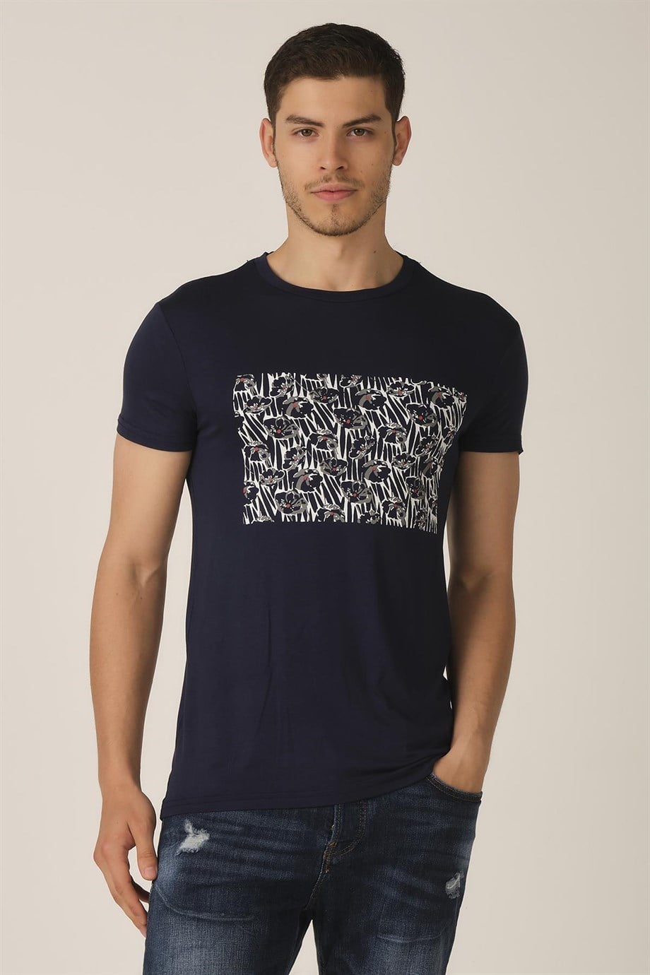 ALEXANDERGARDI BASKILI SLIM FİT T-SHIRT, LACİVERT (E19-P7AG01)